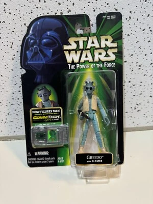 Star Wars Greedo con chip Blaster Power Of The Force CommTech 1999 sellado Foto 1 de 2
