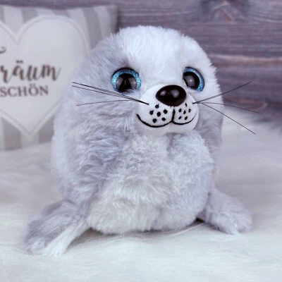 Plüsch Seehund grau-weiß mit Glitzeraugen 25cm Kuscheltier Robbe maritim - Bild 1 von 2