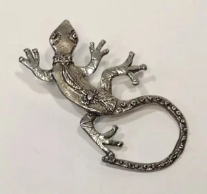 Gecko Lizard Pin Signed Southwest Silvertone 2.25" - Picture 1 of 8