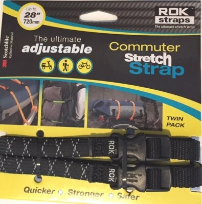 ROK Straps Commuter Stretch Straps Adj 12"-28" x 3/8 Black Reflective  - Image 1 of 3