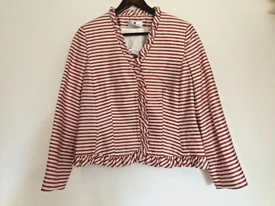 Ursula Brinkmann Jacket Handmade 20% Linen Stripe Size UK 18 Frilled Blazer VGC - Image 1 of 4
