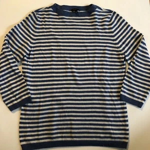 MAGLIONE TALBOTS blu bianco righe manica 3/4 misto lana di agnello L - Foto 1 di 6