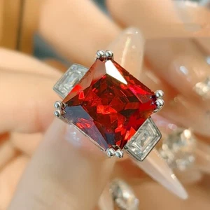 Xmas Party Jewelry 12mm Square Red Garnet Topaz Gems Fashion Women Silver Rings - Picture 1 of 6
