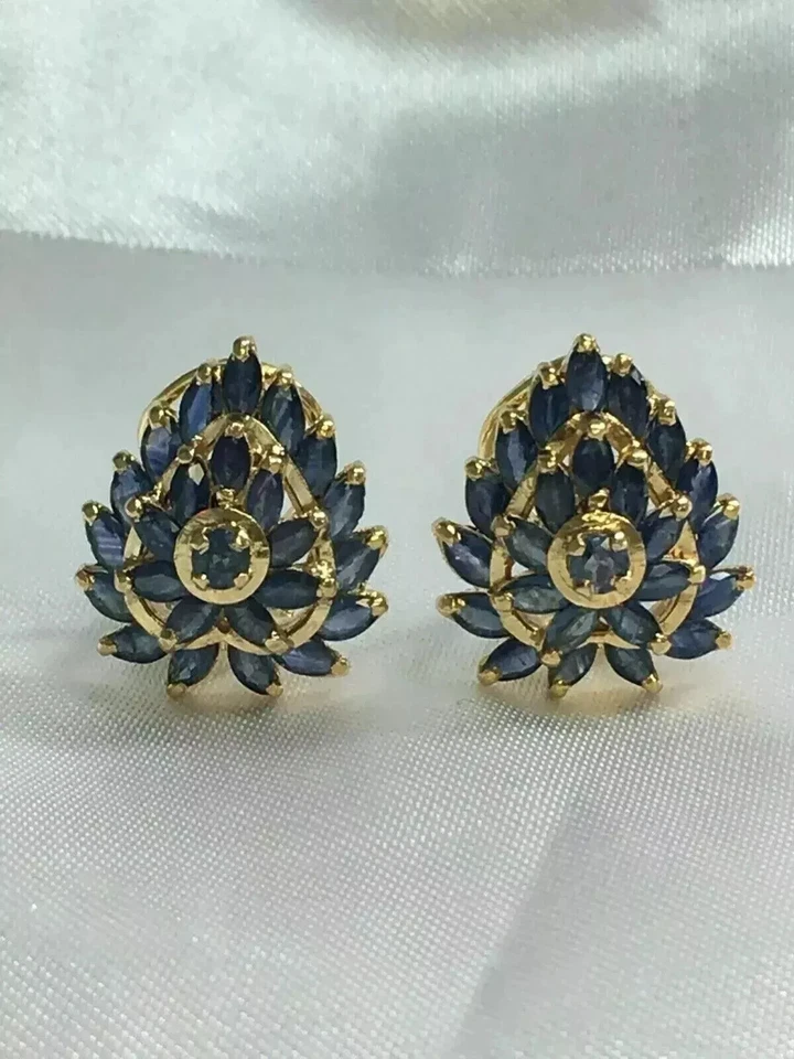 Women Hoop Earrings 2Ct Marquise Cut Lab-Created Sapphire 14K Yellow Gold Plated - Image 1 of 3