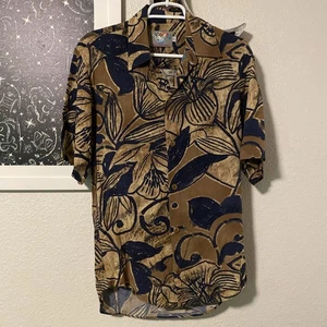 Jams World Shirt Men S run Small Brown Blue Floral Hawaiian Lily Abstract Light - Picture 1 of 5