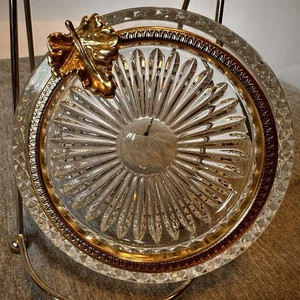 Crystal Glass "Ashtray" Finished W/Gold Tone Brass Leaf Rim @4.25 inch Diameter - Picture 1 of 17