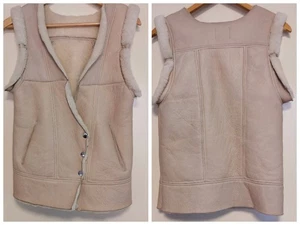 SEED HERITAGE Sz 8 S Bone Shearling Leather Vest Lambswool  - Picture 1 of 10