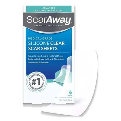 Scar Away Medical-Grade Clear Silicone Scar Sheets 6 Sheets & 10 Sheets - Image 1 of 4