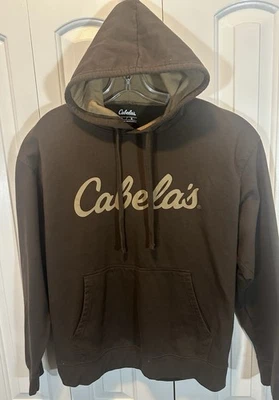Vintage Cabelas Hoodie Mens  L Brown Sweatshirt Spellout Hunting Fishing Sweater - Image 1 of 4