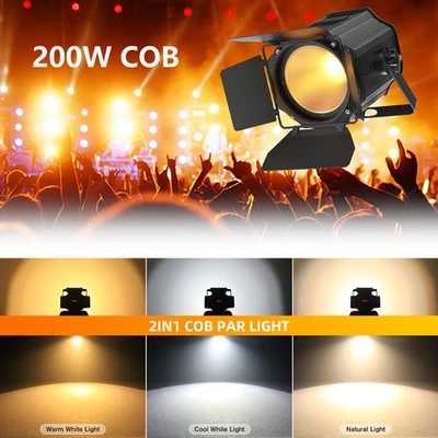 Par Light Dual Color COB 200W Spotlights with Barn Door DJ Stage Lighting DMX512 - Image 1 of 4