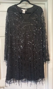 Vestido de fiesta K. Jordan para mujer 1X lentejuelas negro tul superpuesto forrado cambio cuello en V - Imagen 1 de 17
