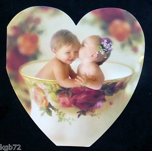 Leanin Tree Valentine Card Valentine's Day Floral Heart Tea Cup Babies Love V56 - Picture 1 of 2