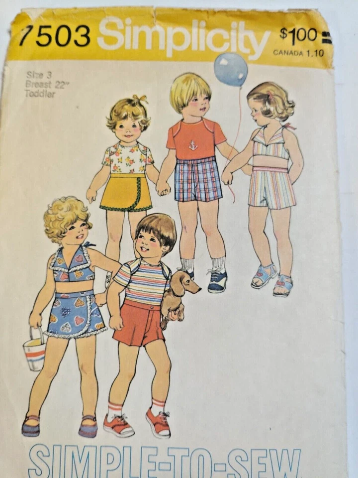 Shirt Skirt Skort Shorts Girls Boys 3 3T Simplicity 7503 Sewing Pattern Cut Easy - Image 1 of 4