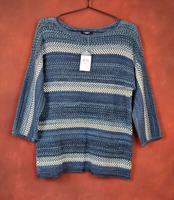 Suéter Pullover Chaps Manga 3/4 PL Rayas Algodón Azul Blanco Usar para Trabajar Nuevo con Etiquetas Foto 1 de 4