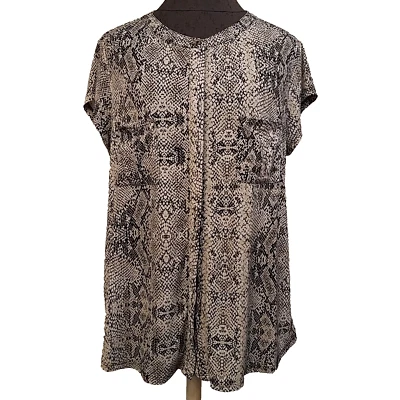 Camisa Dana Buchman Mujer Talla Grande Estampado Serpiente Negro Tostado Botones Foto 1 de 4