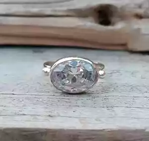 Kristallring 925 Sterling Silber oval Edelsteinring, Designer Kristall Silber - Bild 1 von 4