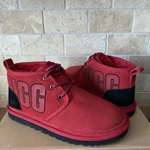 UGG Neumel Samba Red Black  Logo Suede Sheepskin Chukka Boots Shoe Size US 9 Men - Picture 1 of 6