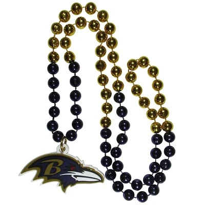 Baltimore Ravens Mardi Gras Beads Necklace w/ Team Logo - NFL Football - Image 1 of 2