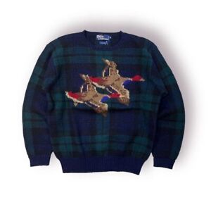 Polo Ralph Lauren Vintage Mallard Ducks Plaid Knit Sweater size M
