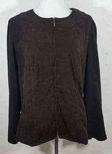 JM Collection Damen Jacke Übergröße 22 W Braun Samt Langarm Mantel Reißverschluss - Bild 1 von 5