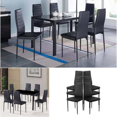 Dining Table and 4/6 Chairs Set Pu Leather Seat Dining Kitchen Room Furniture - Image 1 of 4