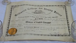 RARE 1904 BELHAVEN COLLEGE FOR YOUNG LADIES JACKSON MISSISSIPPI DIPLOMA FITZHUGH - Picture 1 of 9