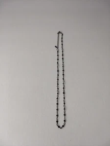 Monet Black Bezel Station Stone Silver Tone Necklace Round Link Adjustable - Picture 1 of 6