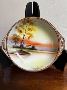 Antique Nippon Porcelain Hand Painted Landscape 7 in Bowl With Handles - Picture 1 of 2