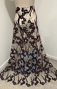 Gold Burgundy Metallic embroidery Velvet Lace Fabric 50” Wide Sold By The Yard - Picture 1 of 5