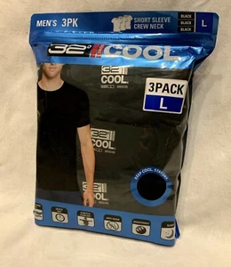 32 DEGREES COOL Mens Size Large *3-PACK* Black Crew Neck Quick Dry T-Shirts Tees - Picture 1 of 2
