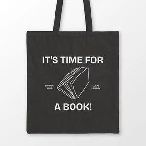 Booklover Gift Tote Bag Funny Library Bag Cotton Canvas Tote 15 x 16 in Black - Picture 1 of 7