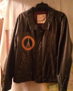Leather Jacket W/ Eagle Flag Nice XL Liner Has Tear Wear Great Look Photos Descr - Picture 1 of 12
