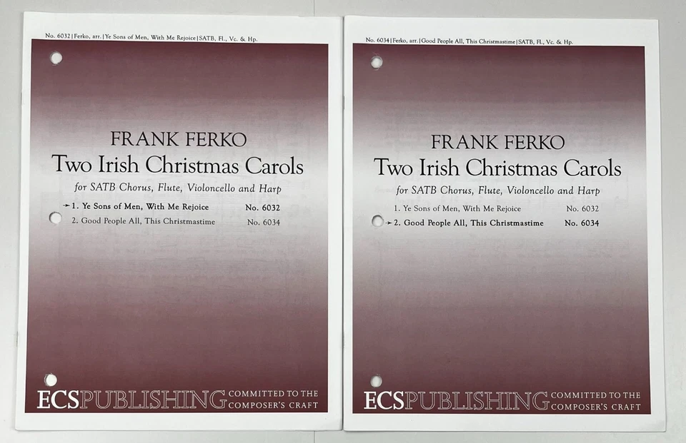 Two Irish Christmas Carols SATB Chorus Flute Cello Harp Sheet Music Frank Ferko - Image 1 of 4