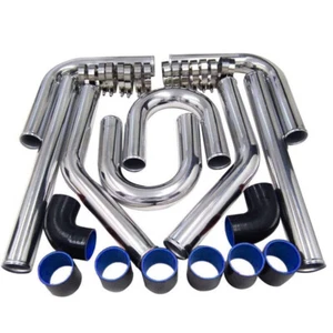2.5" Universal Aluminum Turbo Intercooler Elbow Pipe Kit + Silicone Hose + Clamp - Picture 1 of 22