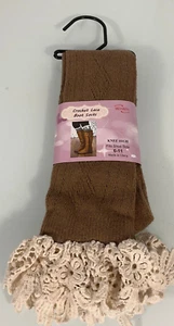 Neu WinWin Damen gehäkelt Spitzenstiefel Kniesocken braun große Blume Größe 6-11 - Bild 1 von 6