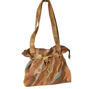 Painted leather Boho Hobo purse Southwestern Wearable Art Hippie Made in India - Picture 1 of 5