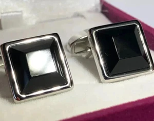 Gemelos facetados cuadrados de piedras preciosas de ónix negro natural con patas formales X54 - Imagen 1 de 12