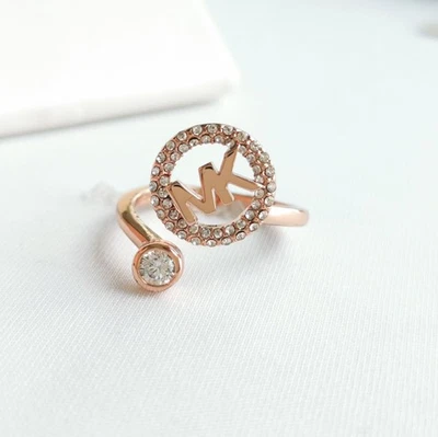 Anillo abierto Michael Kors Monograma Logo y Cristal Oro Rosa Talla 7 Auténtico Nuevo Foto 1 de 4