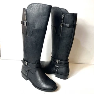 G by Guess kniehohe Reitstiefel Damen Gr. 10 M schwarz Kunstleder Reißverschluss Schnalle - Bild 1 von 11