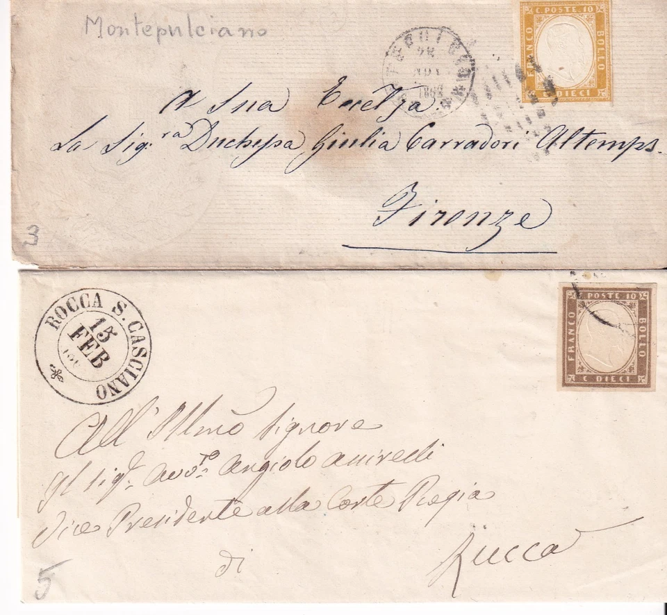 REGNO 1861/68 - 02 BUSTE VIAGGIATE F.to PICCOLO LUCCA E FIRENZE VALORI ISOLATI - Immagine 1 di 2