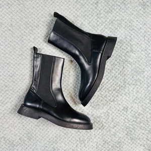 ZARA schwarz Leder hoch Knöchel flach Chelsea Boot hoch klassisch edel Wmns 8 - Bild 1 von 5