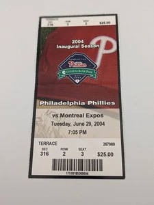 PHILADELPHIA PHILLIES 2004 INAUGURAL SEASON TICKET STUB June 29 Montreal Expos - Picture 1 of 3