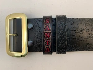 Merry Christmas Scenic Tooled Leather Santa Claus Belt & Buckle - Picture 1 of 9
