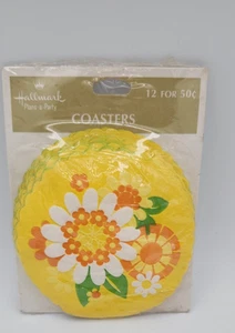 Posavasos de papel vintage con sello amarillo naranja floral 12 unidades Flower Power - Imagen 1 de 4