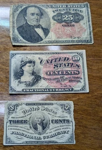 Lot of 3 US Fractional Currency Note: 10c, 3c, & 25c - Picture 1 of 14