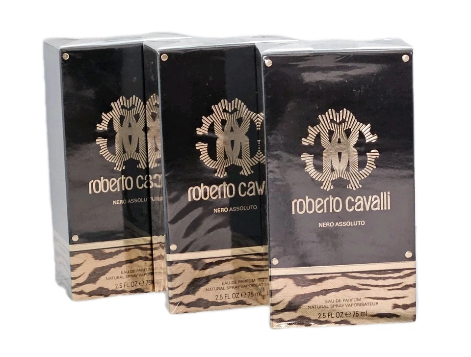 3 x 75 ml Roberto Cavalli Nero Assoluto 225 ml Eau de Parfum Spray Neu & Ovp