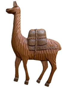 Vintage Llama Figure Wood Hand Carved Alpaca Wall Art MCM Wooden Animal 10 Inch” - Picture 1 of 5