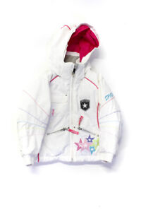 Spyder Girls Zippered Hooded Long Sleeved Puffer Jacket Coat White Pink Size 3T