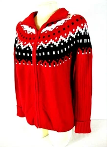 Covington womens Large L/S red black white KNITTED zip cardigan sweater (H)pm2 - Picture 1 of 12
