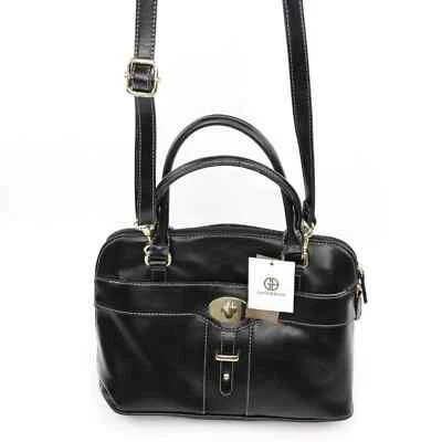 Giani Bernini Womens Glazed Dome Satchel Handbag Black Turn-Lock Zipper OS - Image 1 of 4